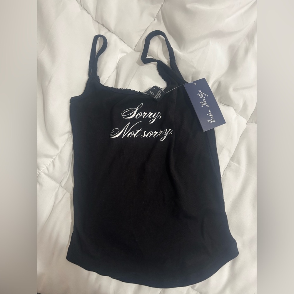 Black Tank Top with 'Sorry Not Sorry' Print XS